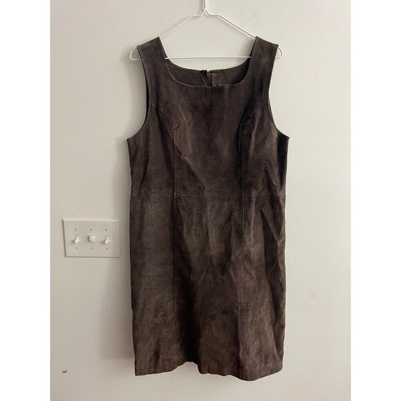 Bagatelle Brown Suede Leather Jumper Dress 12 Old Money Preppy Dark Academia - Picture 4 of 11